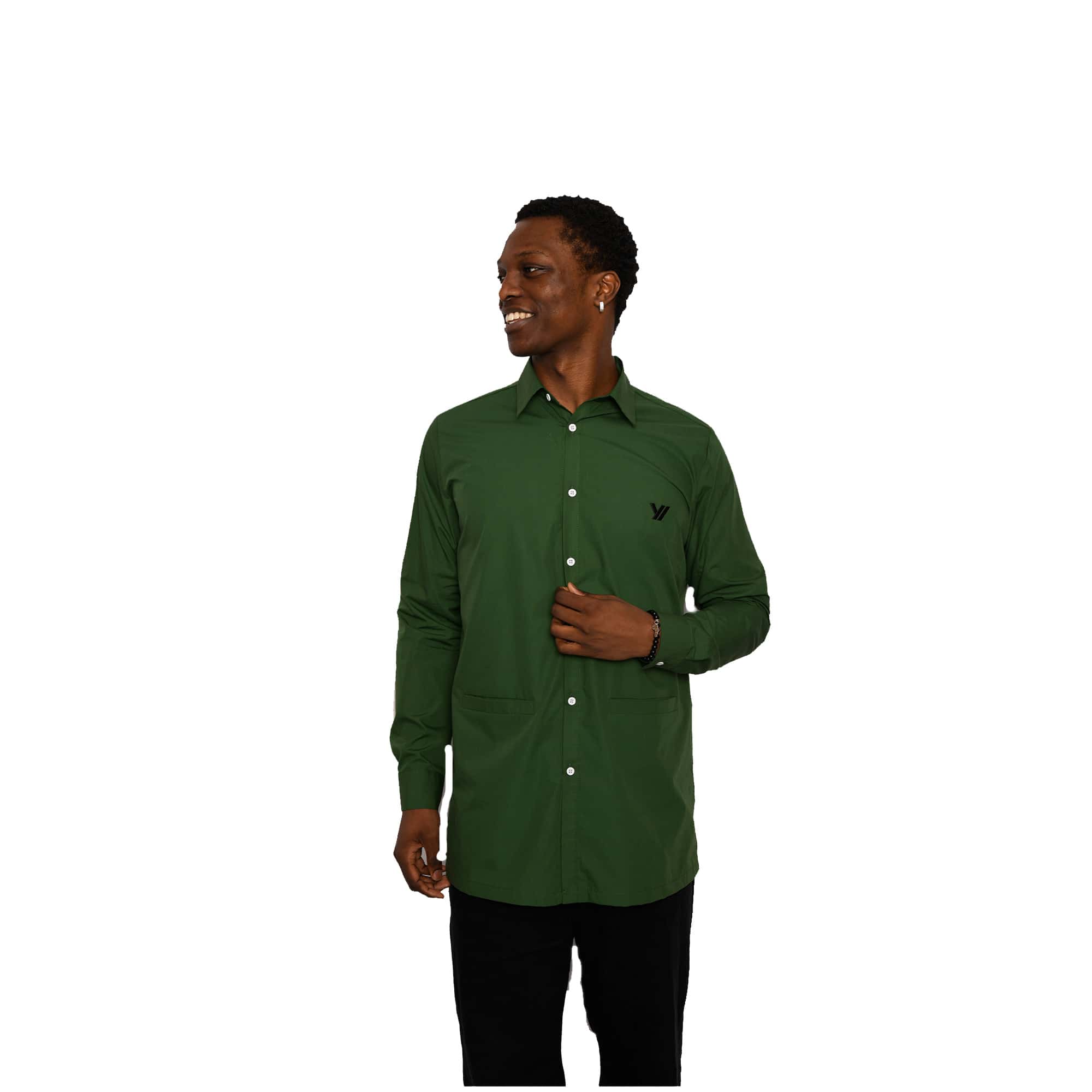 Minimal Mens Cotton Twill Shirt | Forest Green