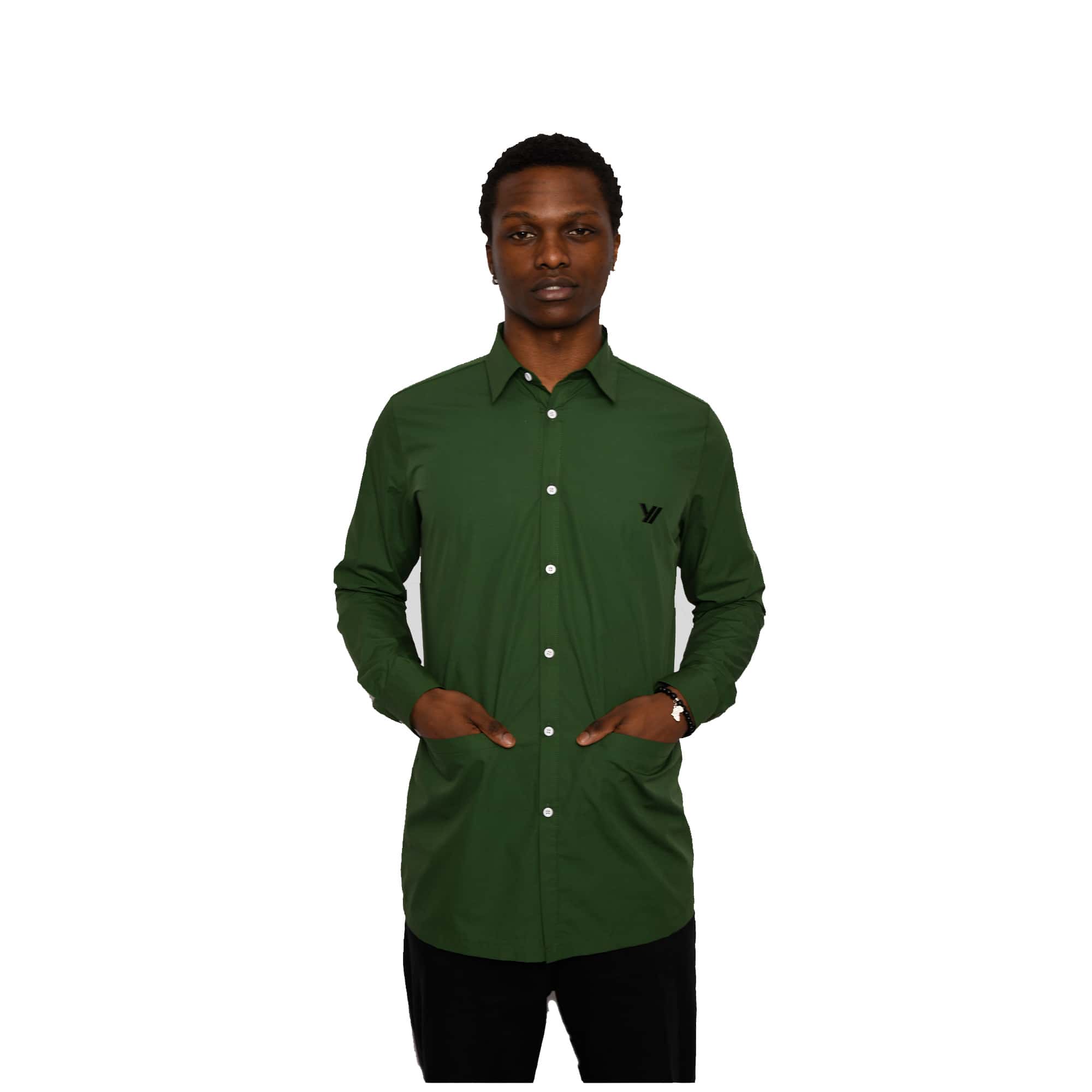 Minimal Mens Cotton Twill Shirt | Forest Green